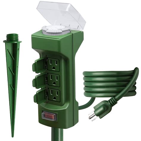 outdoor electrical outlet box stake|6 outlet yard stake timer.